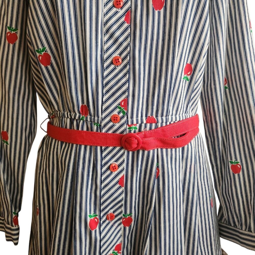 Vintage Lanz 1970s Belted Shirt Dress Teacher Apple Stripes Print Size 11/12 - Picture 16 of 16